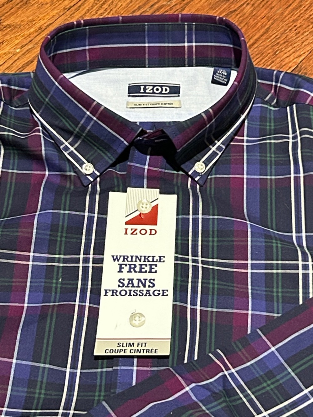 Izod Men's Slim Fit Plaid Button-Down Shirt - Purple, Blue, Green 16.5 34-35